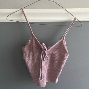 Pink faded ribbed lace up tank top think straps size XS